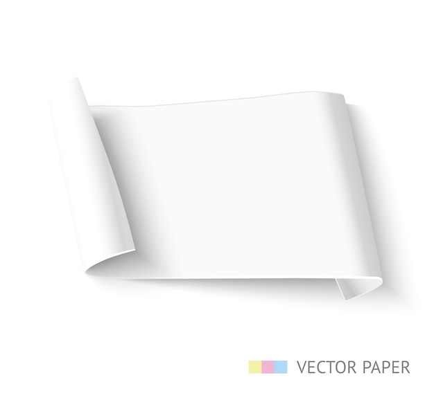 Vecteur bannière de papier blanc incurvé isolé sur blanc. modèle de papier pour la promotion et l'annonce. conception de ruban de papier