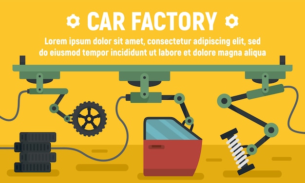 Vecteur bannière de pièces d'usine de voiture, style plat