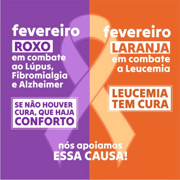 Vecteur bannière en portugais prévention du mois de février au brésil campanha fevereiro roxo e laranja leucémie cancer