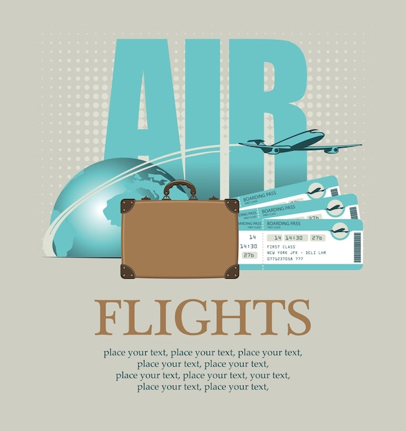 Vecteur bannière pour les voyages en avion avec avion et valise