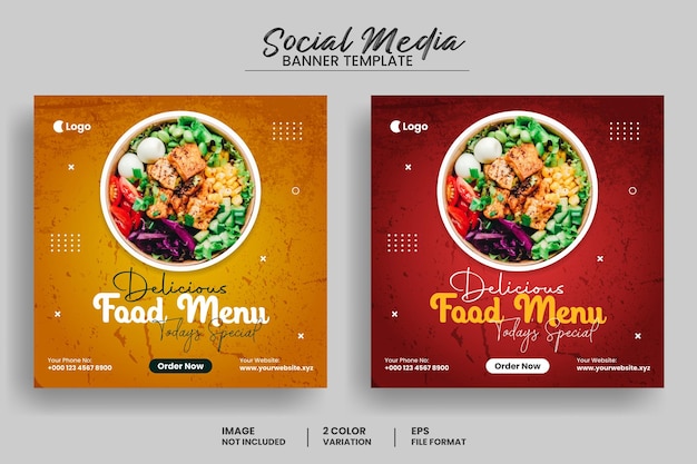 Bannière de promotion des médias sociaux du menu alimentaire