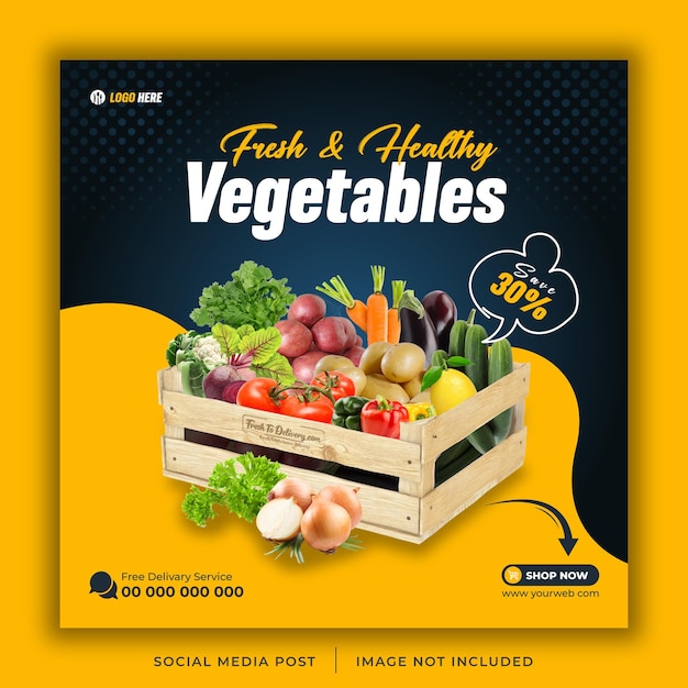Bannière de promotion des médias sociaux de légumes et modèle de conception de publication Instagram