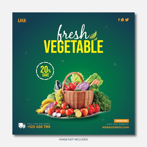 Bannière de promotion des médias sociaux pour les légumes et l'épicerie d'aliments sains Modèle de publication Instagram sur Facebook