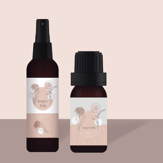 Bannière de promotion vectorielle gratuite avec des sprays de verre réalistes, des pots de crème de gel cosmétique