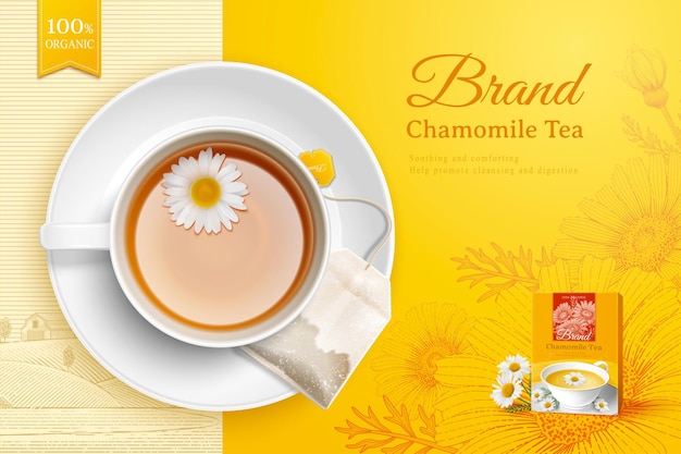 Bannière Promotionnelle De Thé à La Camomille Gravée