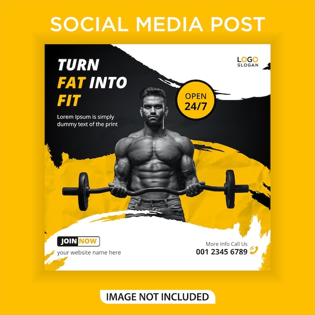 Bannière de publication sur les médias sociaux de gym et de fitness