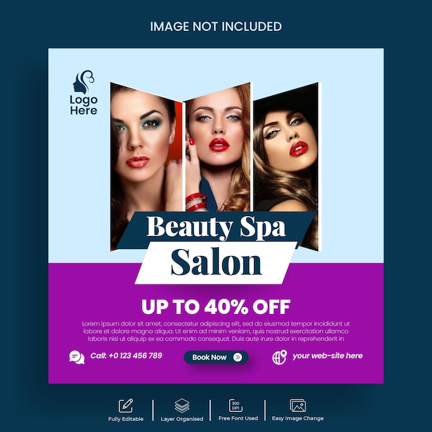 Bannière de publications sur les réseaux sociaux du salon de spa de beauté et conception de modèle de publication Instagram