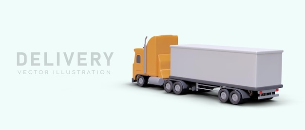 Vecteur bannière publicitaire du transporteur de fret camion réaliste sur le modèle horizontal illustration pour le site web de conception web application mobile camion 3d sur la vue latérale de fond coloré