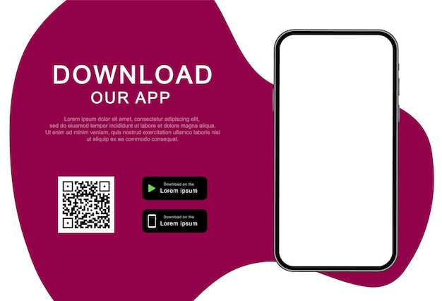 Bannière publicitaire pour télécharger l'application mobile. Téléchargez notre application pour téléphone mobile. smartphone avec écran vide pour votre application.
