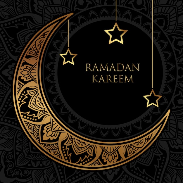 Vecteur bannière ramadan kareem de luxe avec ornement croissant doré et étoiles