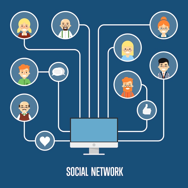 Vecteur bannière de réseau social avec des personnes connectées