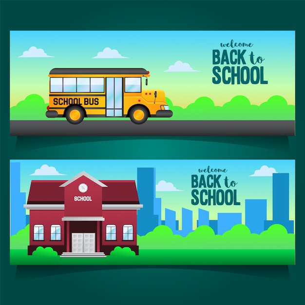 Bannière Retour à L'école Avec Illustration De L'école De Bus