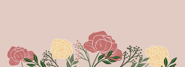 Bannière romantique de fleurs de printemps d'été, chrysanthème, pivoine, carte d'invitation de mariage, carte d'anniversaire pastel