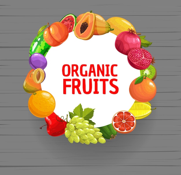 Bannière Ronde De Dessin Animé De Mélange De Fruits Biologiques Frais