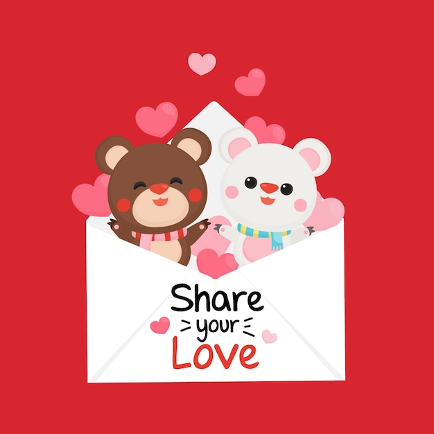 Bannière de la Saint-Valentin avec ours mignon sur fond pastel.
