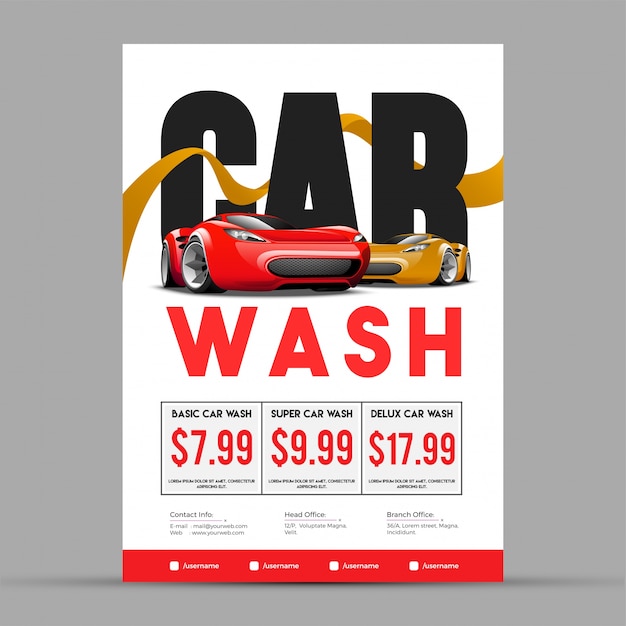 Vecteur bannière de service de lavage de voiture, affiche, flyer ou conception de carte de taux pour votre entreprise.