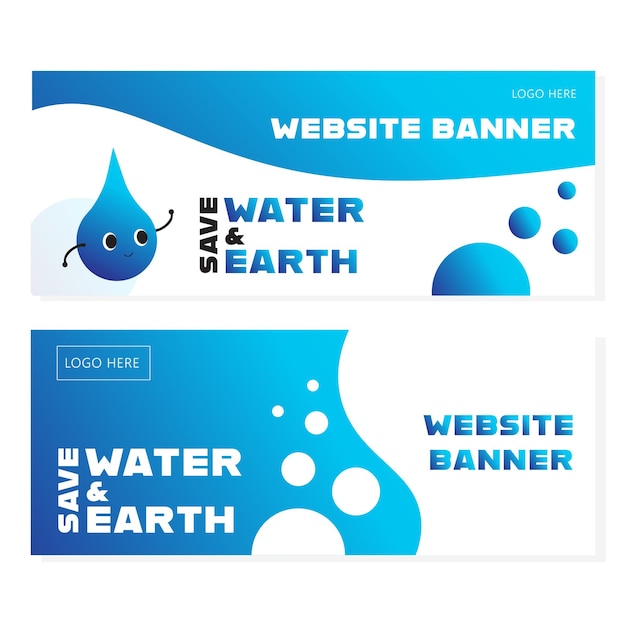 Bannière De Site Web De Goutte D'eau Et D'océan De Gradient De Dessin Animé, Bannière Facebook, économisez De L'eau Et Sauvez La Terre