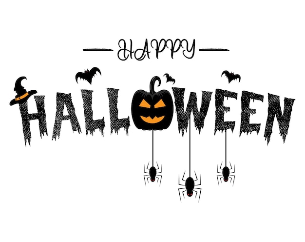Vecteur bannière de site web happy halloween avec citrouille, araignées et chauves-souris