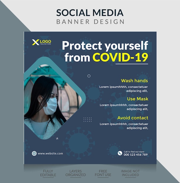 Vecteur bannière de soins de santé avec conception de publication sur les médias sociaux pour la prévention des virus