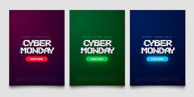 Bannière De Style Gltich Foncé Cyber Monday