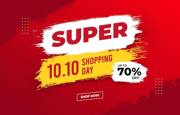 Vecteur bannière de super vente avec pinceau blanc et jaune pour 1010 jours de magasinage