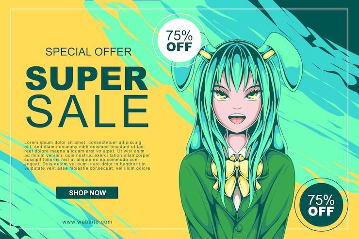 Vecteur bannière super vente avec style anime
