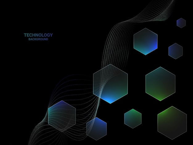 Bannière De Technologie Avec Onde De Particules Et Illustration Vectorielle De Fond Abstrait Hexagone