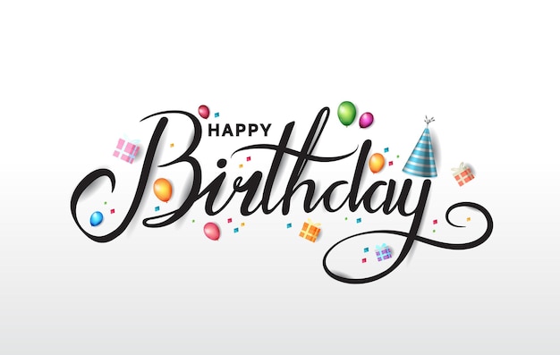 Bannière de texte de lettrage joyeux anniversaire avec élément de fête pour la célébration