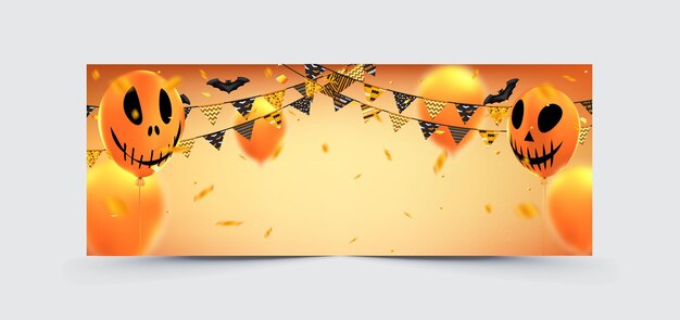 Vecteur bannière de vacances d'halloween ou invitation à une fête avec décorations de fête à la citrouille jack o' lantern