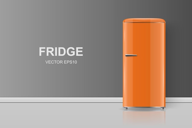 Bannière De Vecteur Avec 3d Réaliste Orange Rétro Vintage Réfrigérateur Isolé Vertical Simple Réfrigérateur Fermé Modèle De Conception De Réfrigérateur Maquette De Réfrigérateur Vue De Face
