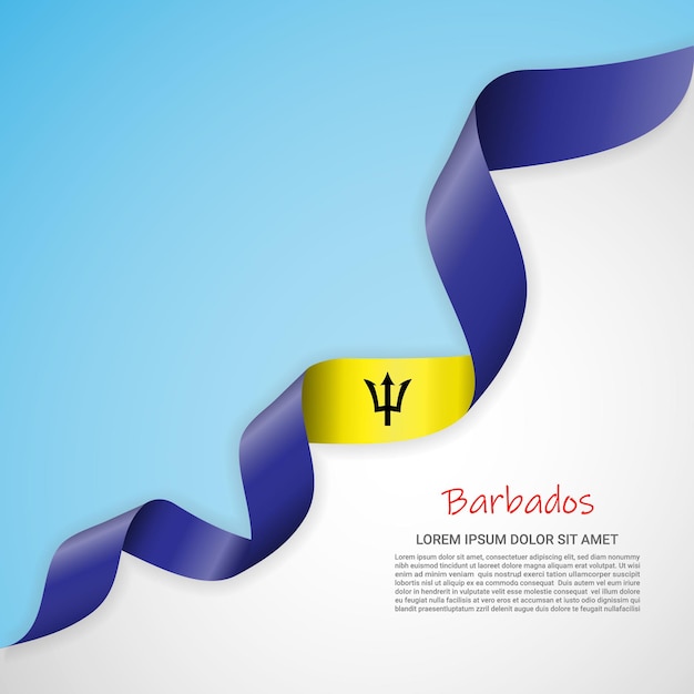 Bannière vectorielle aux couleurs blanches et bleues et ruban ondulant avec le drapeau de la Barbade pour brochures, logos