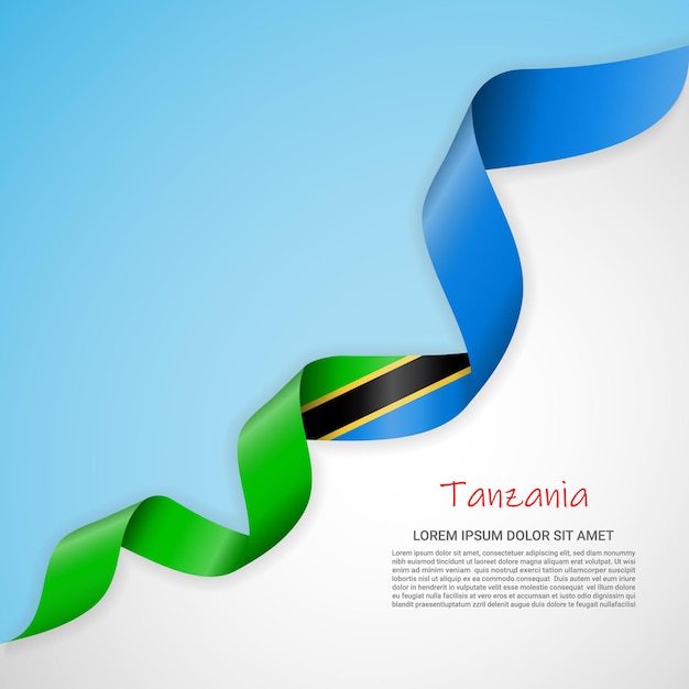 Bannière Vectorielle Aux Couleurs Blanches Et Bleues Et Ruban Ondulant Avec Le Drapeau De La Tanzanie Pour Brochures, Logos