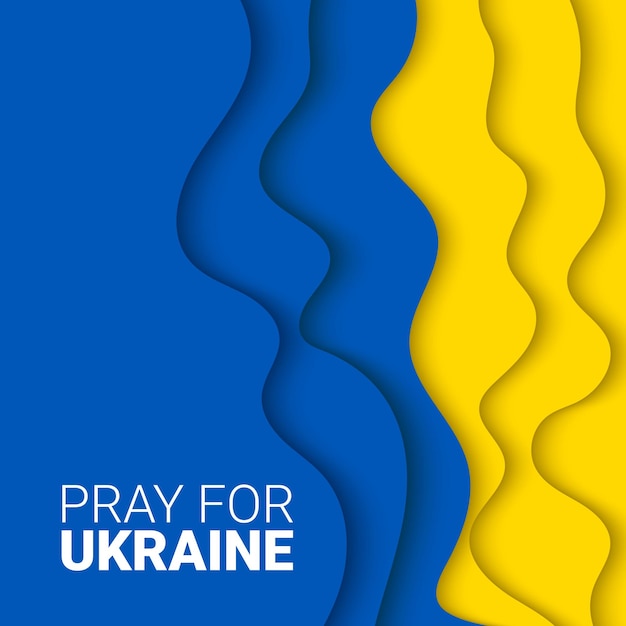 Bannière vectorielle avec papier découpé Priez pour l'Ukraine avec le drapeau ukrainien