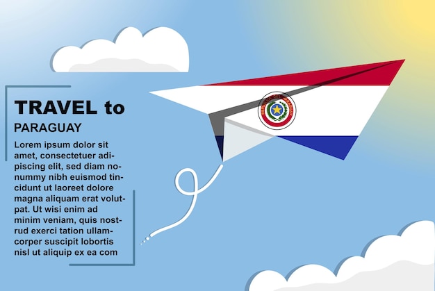 Bannière Vectorielle De Voyage Au Paraguay Avec Drapeau En Papier Et Drapeau D'espace De Texte Sur Le Concept De Vacances En Avion En Papier