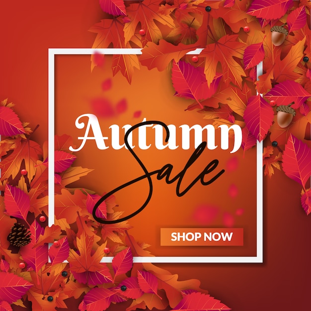 Vecteur bannière de vente automne avec les feuilles d'automne