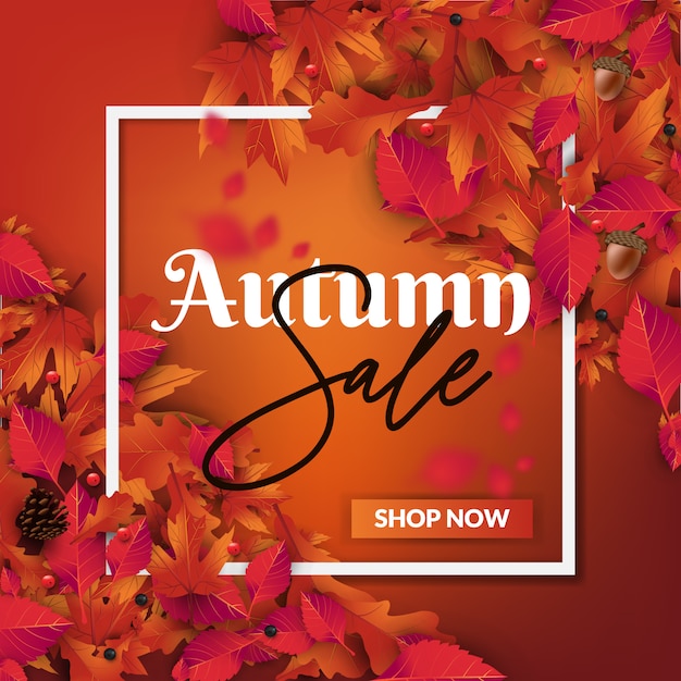 Bannière De Vente Automne Avec Les Feuilles D'automne