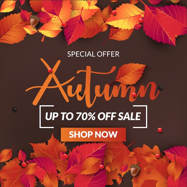 Bannière De Vente Automne Avec Les Feuilles D'automne