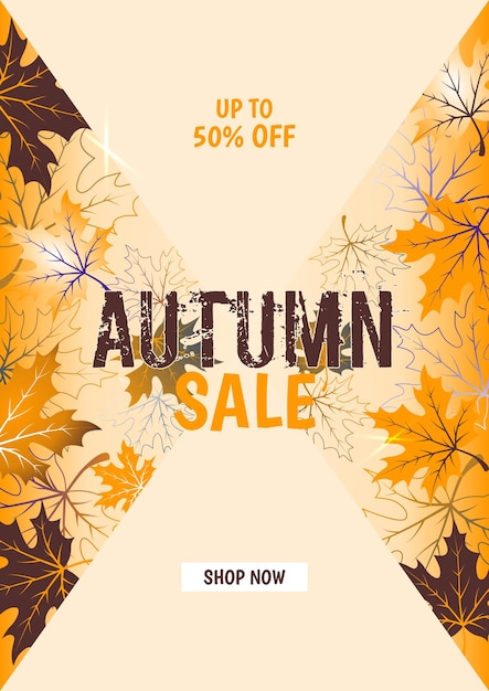 Bannière de vente d'automne avec des feuilles colorées