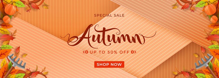 Vecteur bannière de vente d'automne orange avec des feuilles et des décorations sur le thème de l'automne