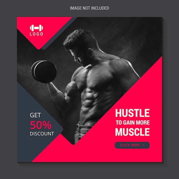 Bannière de vente carrée pour Instagram, Fitness & Gym