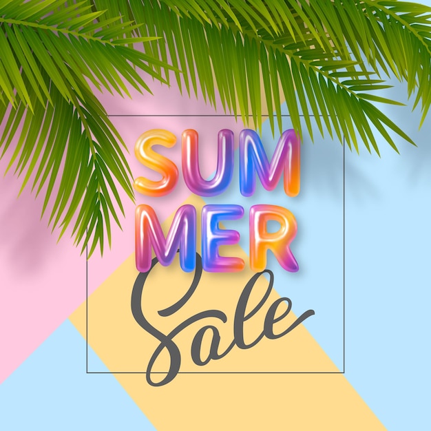 Vecteur bannière de vente d'été avec des lettres colorées d