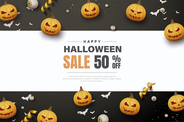 Bannière De Vente D'halloween Avec Des Citrouilles 3d Dispersées