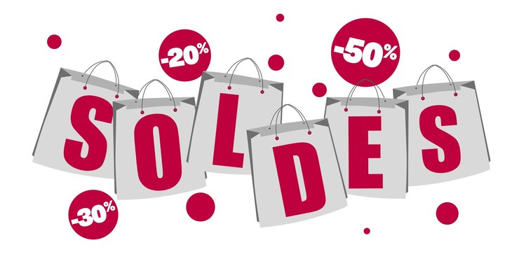 Vecteur bannière de vente d'illustration de sacs à provisions de vente française