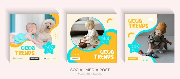 Vecteur bannière de vente de mode bébé pour la collection de publications sur les médias sociaux