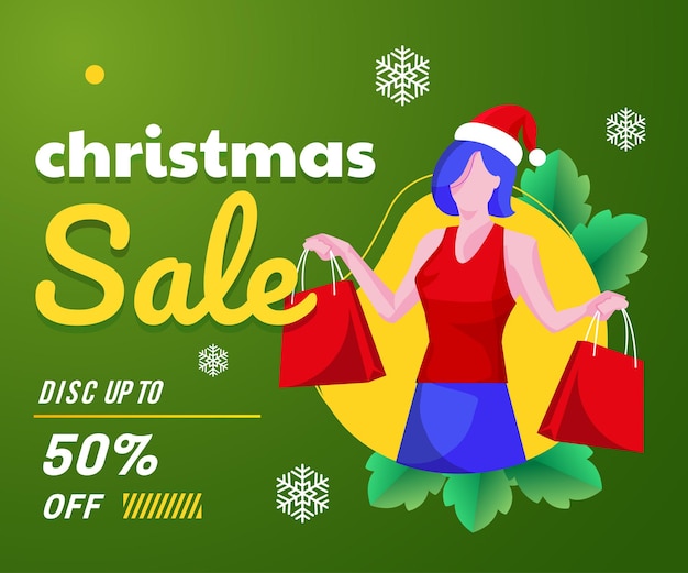 Bannière de vente de Noël avec fond de shopping de femmes