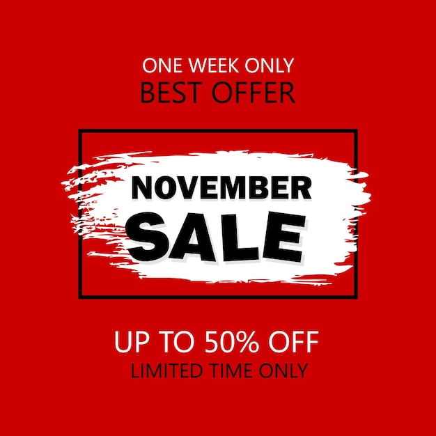Bannière de vente de novembre.Signe de prix d'offre de vente.Bannière de vecteur de brosse.Texte de remise.Vector.