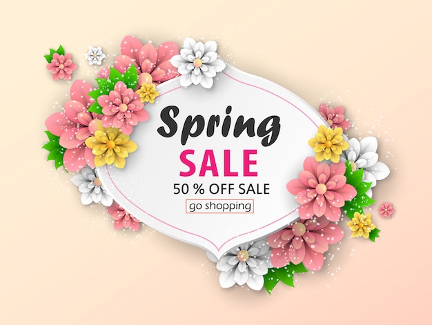 Bannière de vente de printemps avec de belles fleurs.