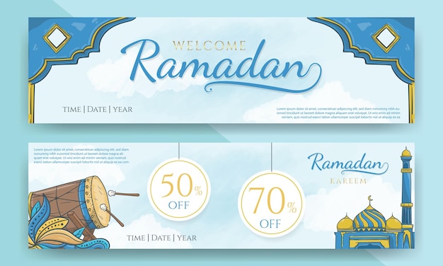 Bannière De Vente Ramadan Et Ramadan De Bienvenue Dessiné à La Main