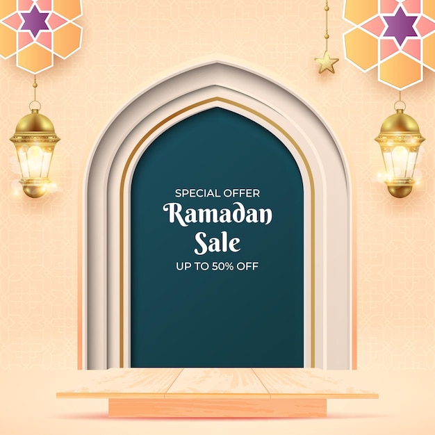 Vecteur bannière de vente ramadan réaliste pour la promotion