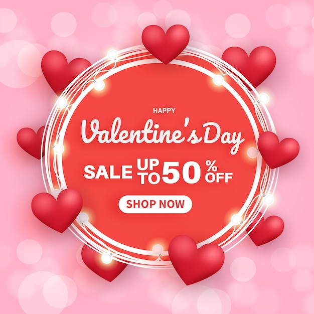 Bannière De Vente De La Saint-valentin. Vente Jusqu'à 50%.